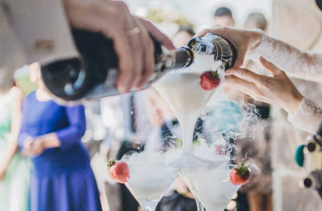 Mobile bar setup for an elegant outdoor wedding in Westchester, NY