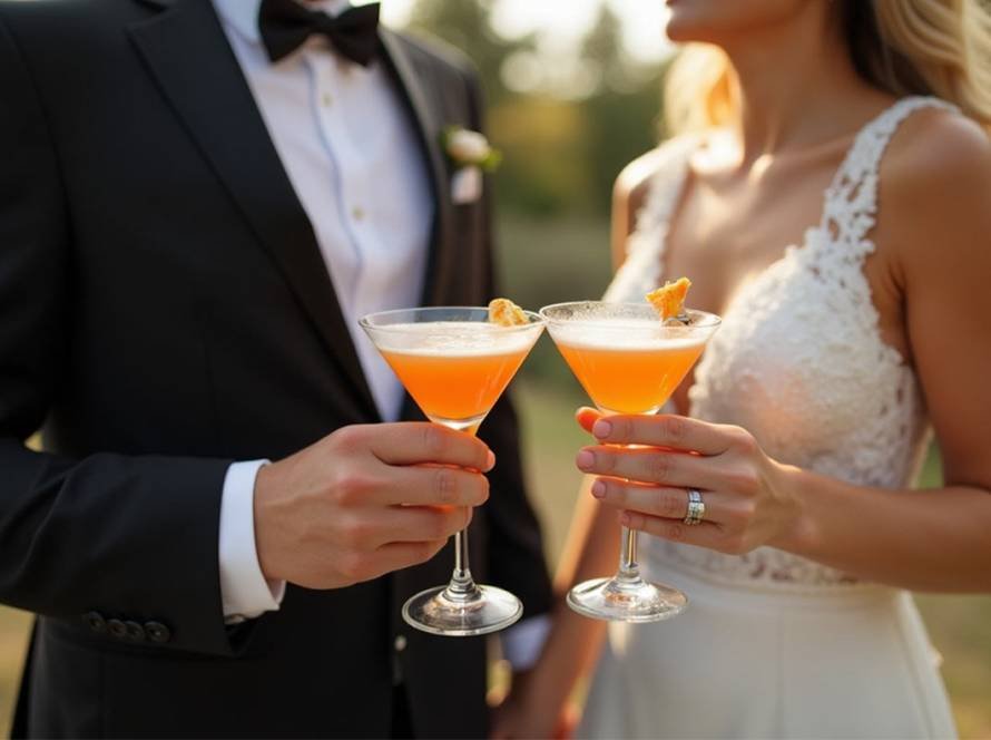Customized his and hers wedding cocktails by Cheers On The Wheels
